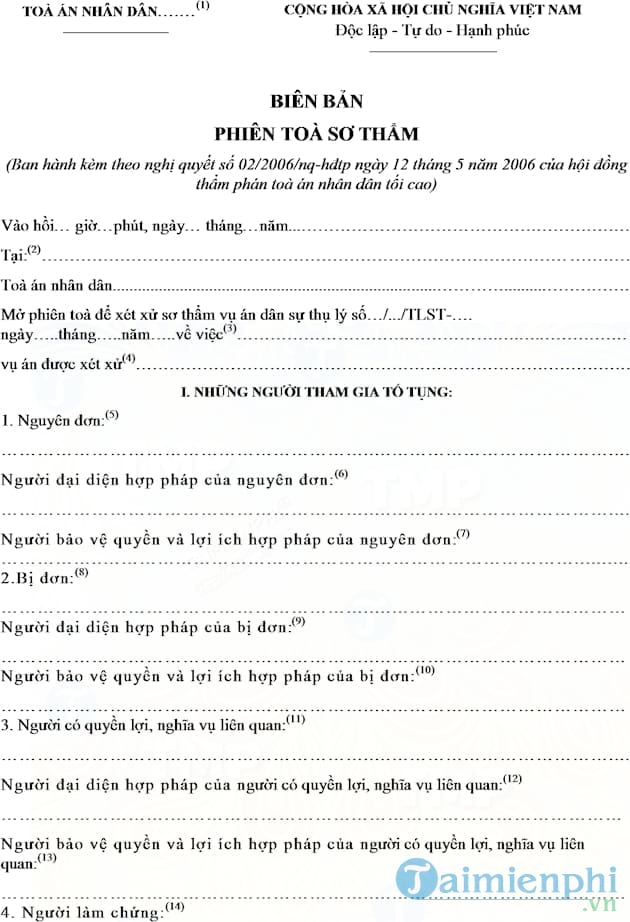 Biên bản phiên tòa sơ thẩm