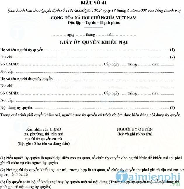 Giấy ủy quyền khiếu nại