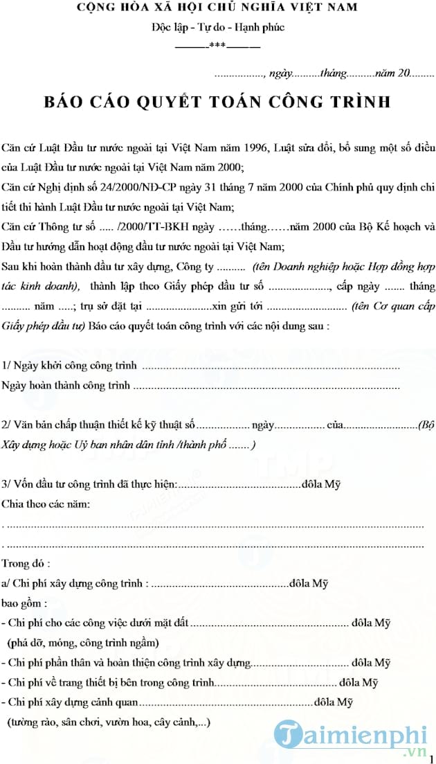 Báo cáo quyết toán công trình