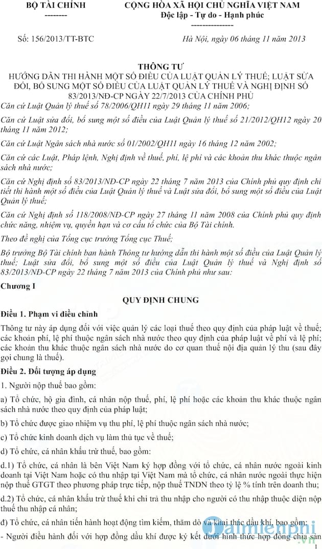 Thông tư hướng dẫn thi hành luật thuế