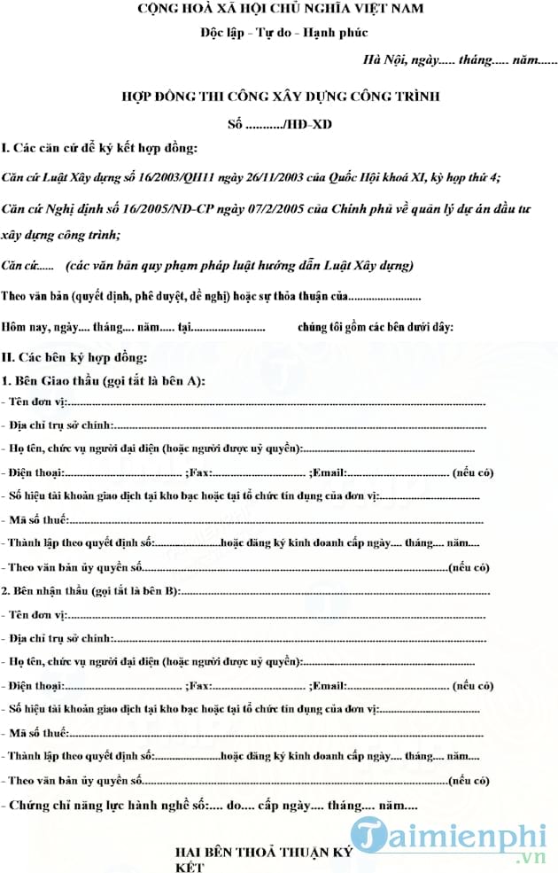Hợp đồng thi công công trình