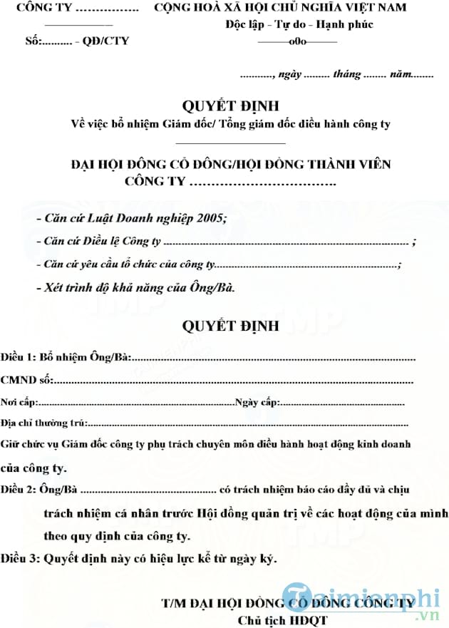 Quyết định bổ nhiệm giám đốc