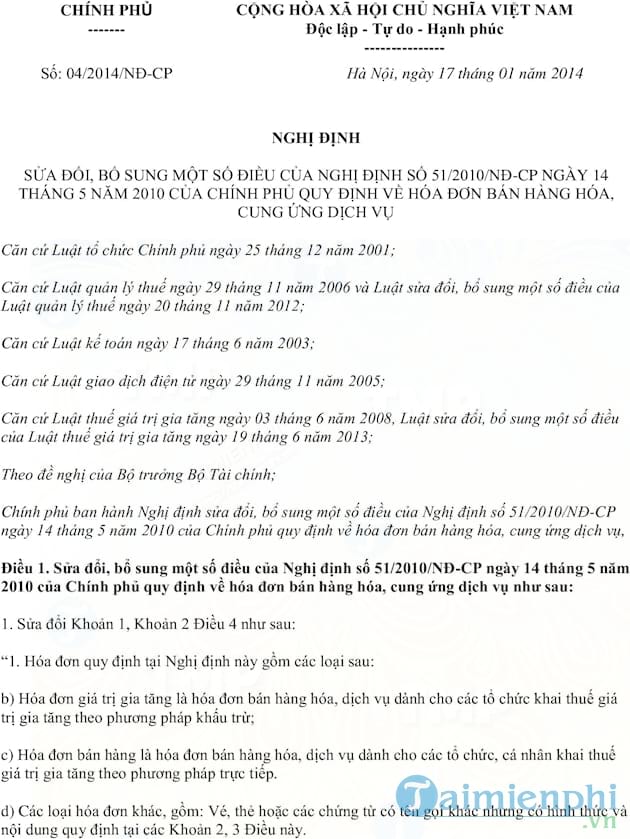 Quy định về hóa đơn bán hàng