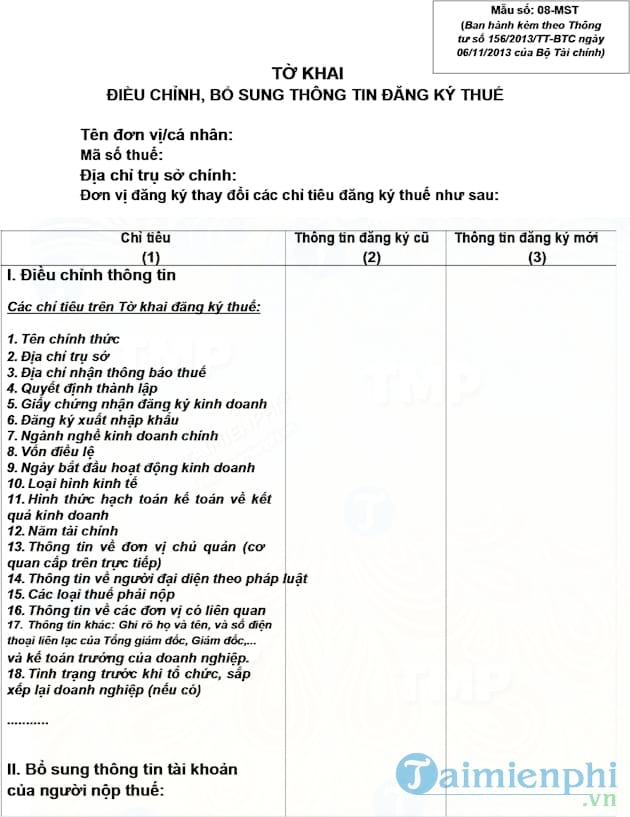 Tờ khai điều chỉnh thuế