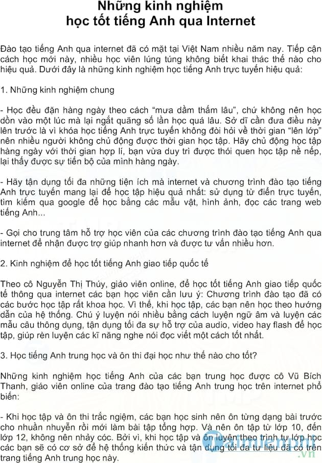 Những kinh nghiệm học tốt Tiếng Anh qua Internet