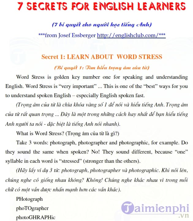 Bí quyết cho người học Tiếng Anh