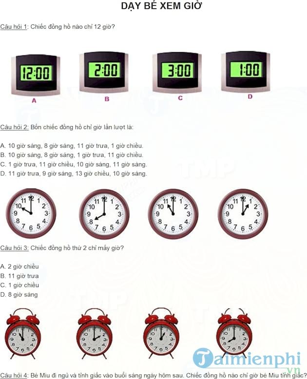 Dạy bé xem đồng hồ