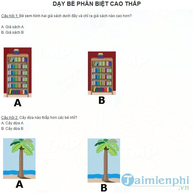 Phân biệt cao thấp cho bé