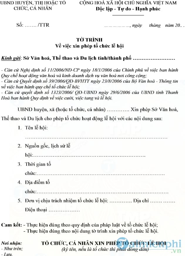 Tờ trình tổ chức lễ hội