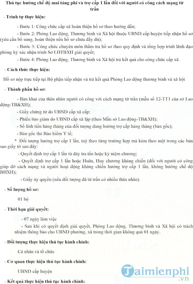 Thủ tục hưởng chế độ mai táng phí và trợ cấp 1 lần