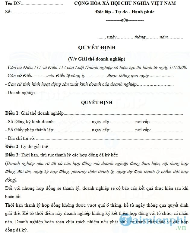Quyết định giải thể doanh nghiệp
