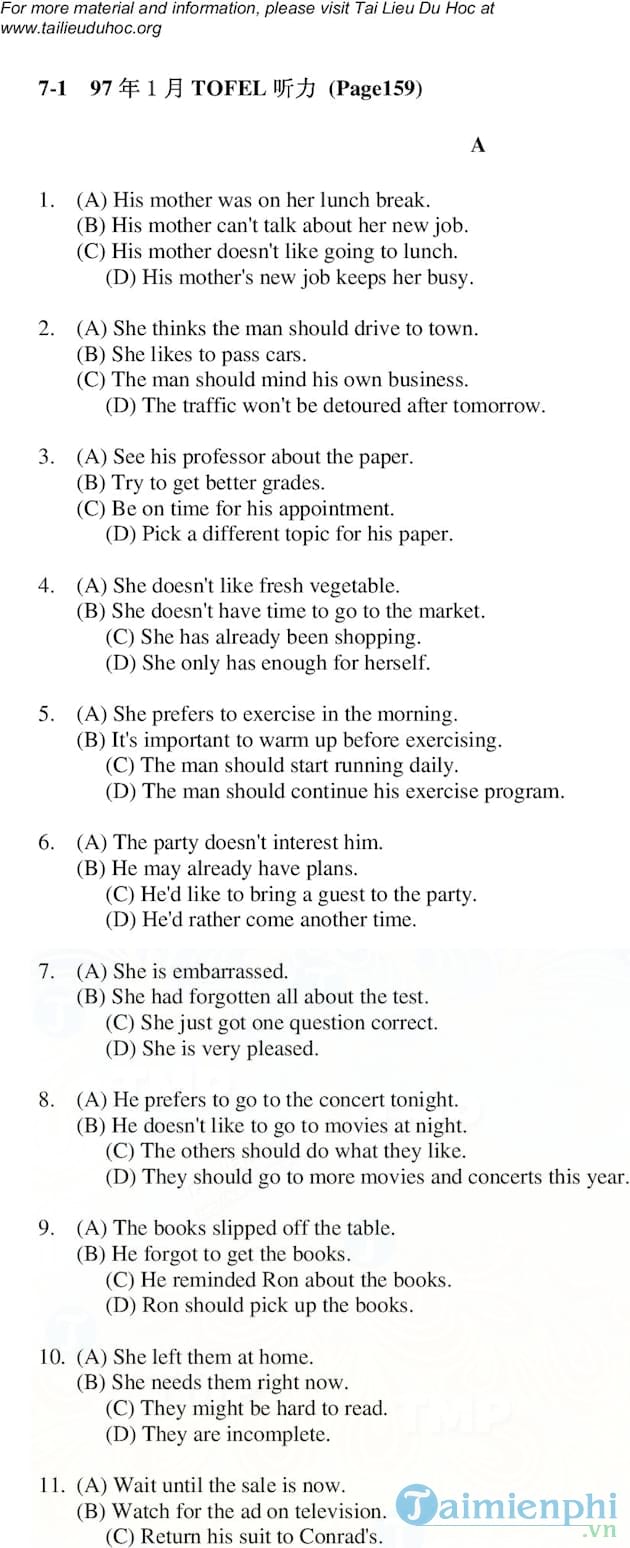 Đề thi TOEFL năm 1997