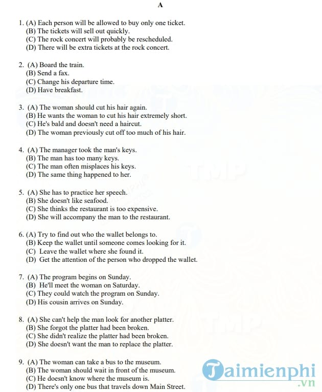 Đề thi TOEFL năm 1998