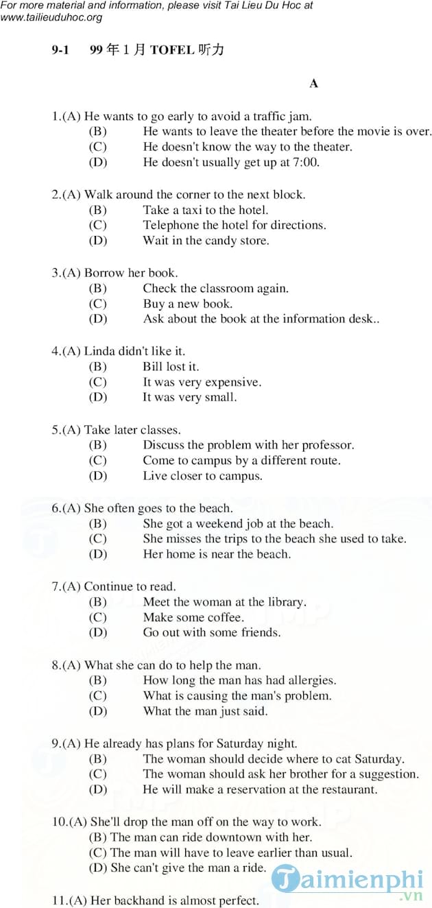 Đề thi TOEFL năm 1999