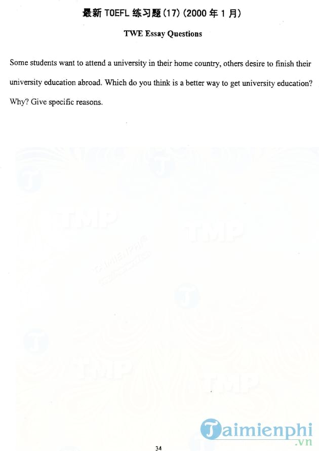 Đề thi TOEFL năm 2000