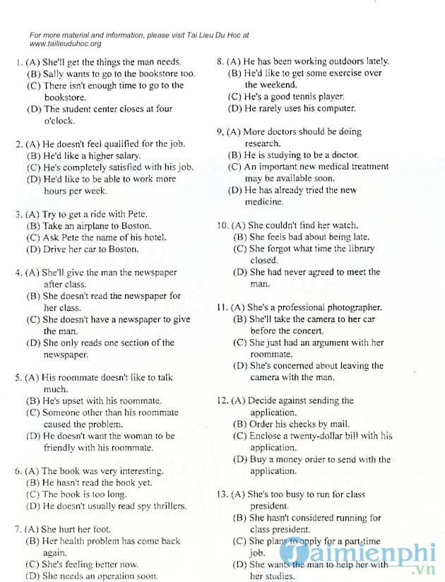 Đề thi TOEFL tháng 05 năm 2002