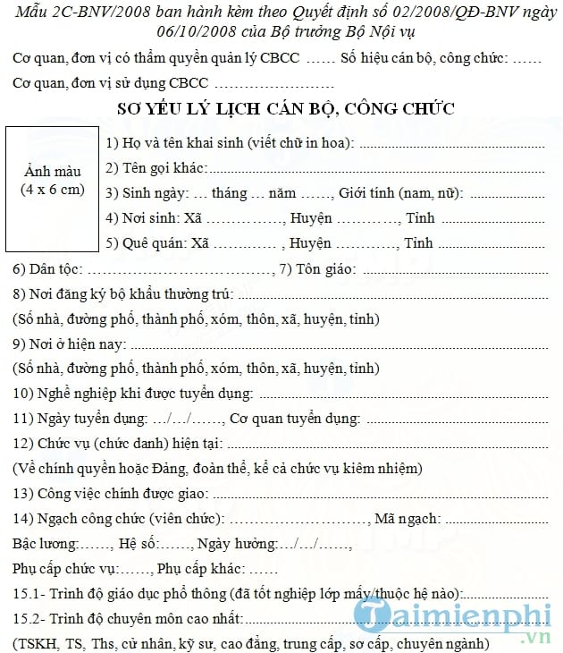 Khai lý lịch cán bộ, công chức