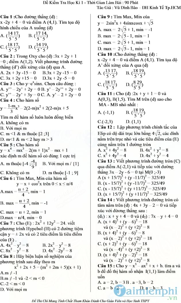 Tài liệu ôn thi Toán lớp 12