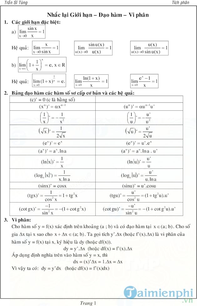 Tích phân lớp 12