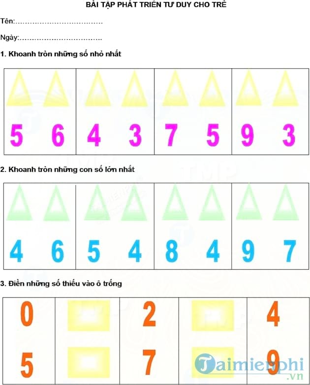 Bài tập phát triển tư duy cho trẻ