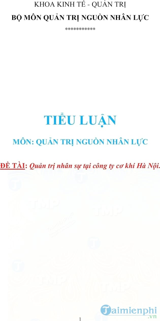 Quản trị nhân sự tại công ty cơ khí Hà Nội