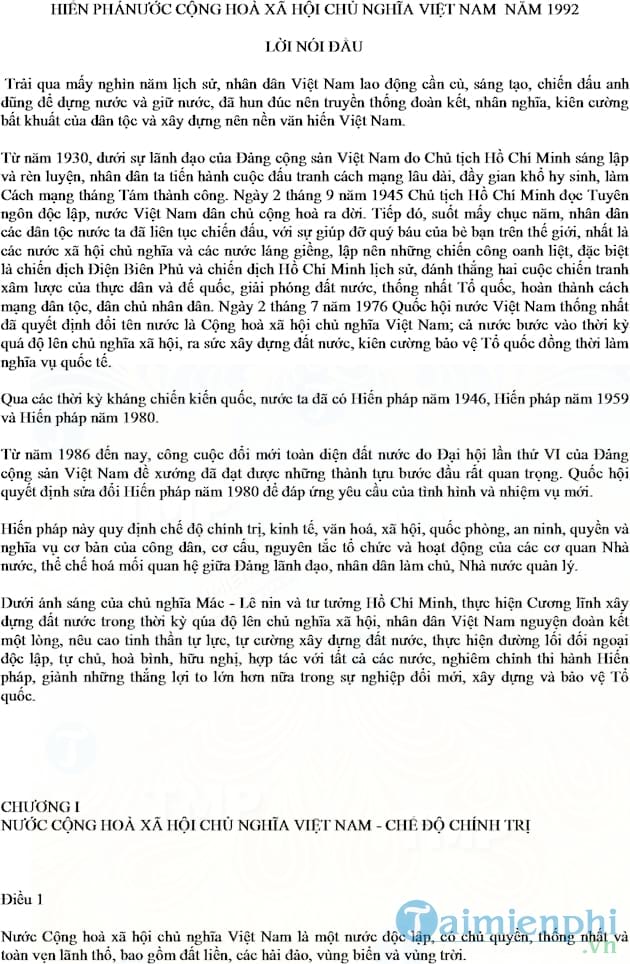 Bản Hiến pháp được Quốc hội nước Cộng hoà xã hội chủ nghĩa Việt Nam khoá VIII, kỳ họp thứ 11 nhất trí thông qua