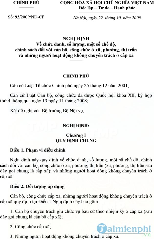 Nghị định số 92/2009/NĐ CP