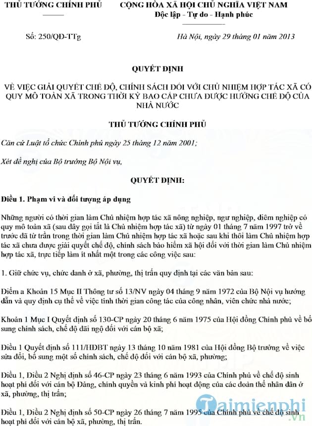 Quyết định 250/2013/QĐ TTg