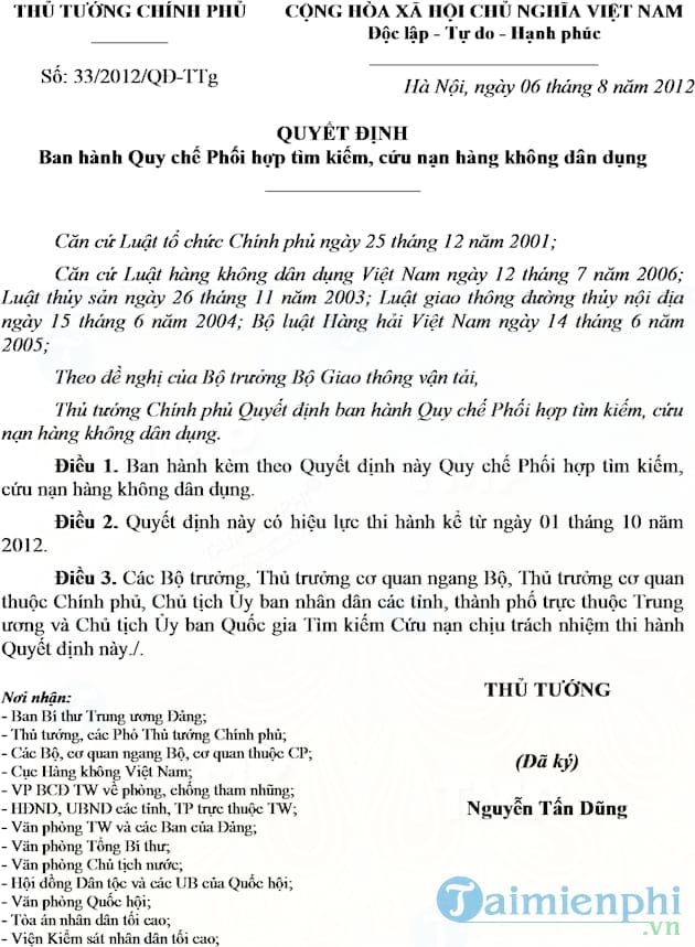 Quyết định số 33/2012/QĐ TTg