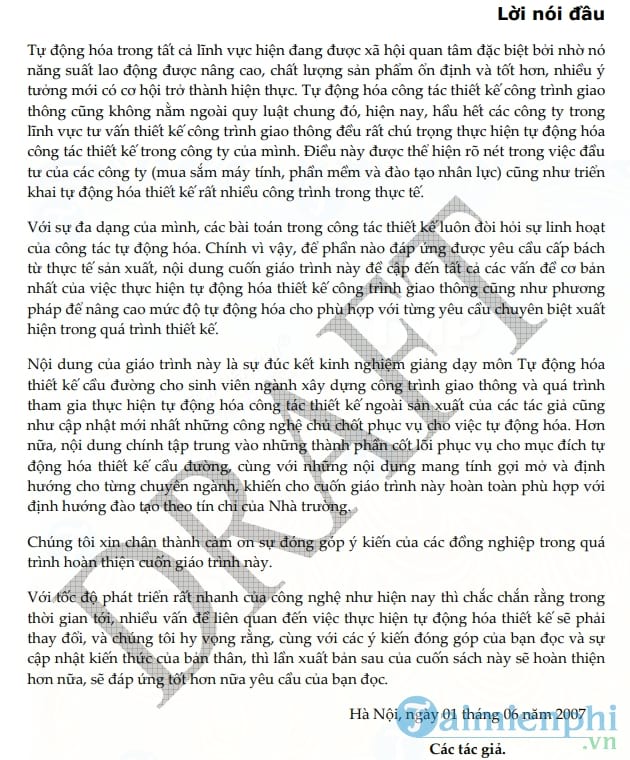 Giáo trình tự động hóa thiết kế cầu đường