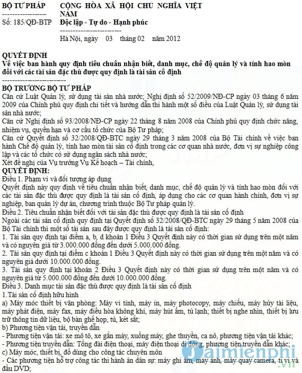 Quyết định 185/QĐ BTP