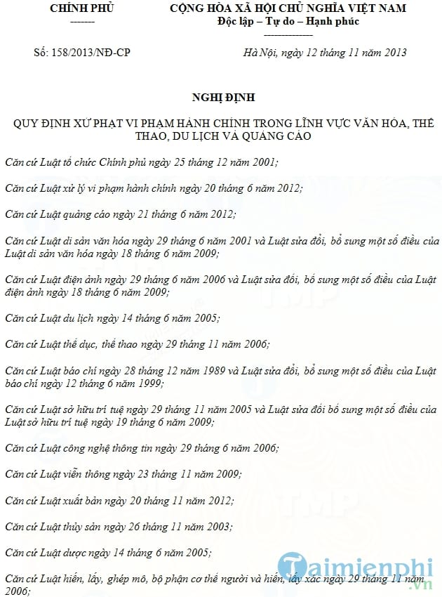 Nghị định 158/2013/NĐ CP