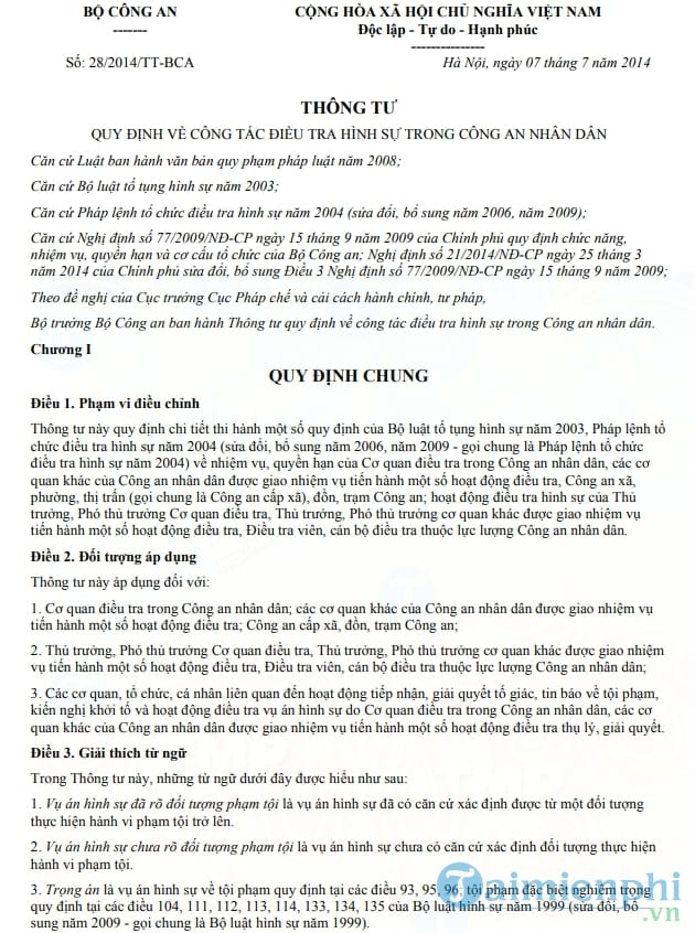 Thông tư số 28/2014/TT BCA
