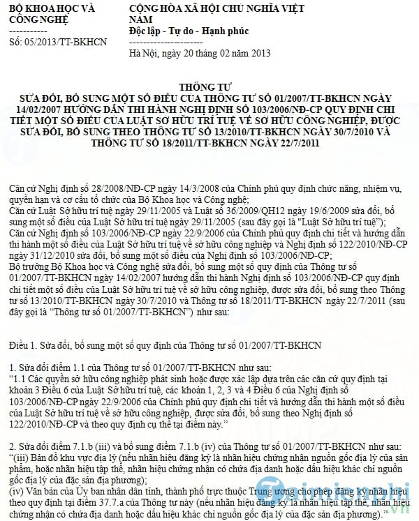 Thông tư 05/2013/TT BKHCN