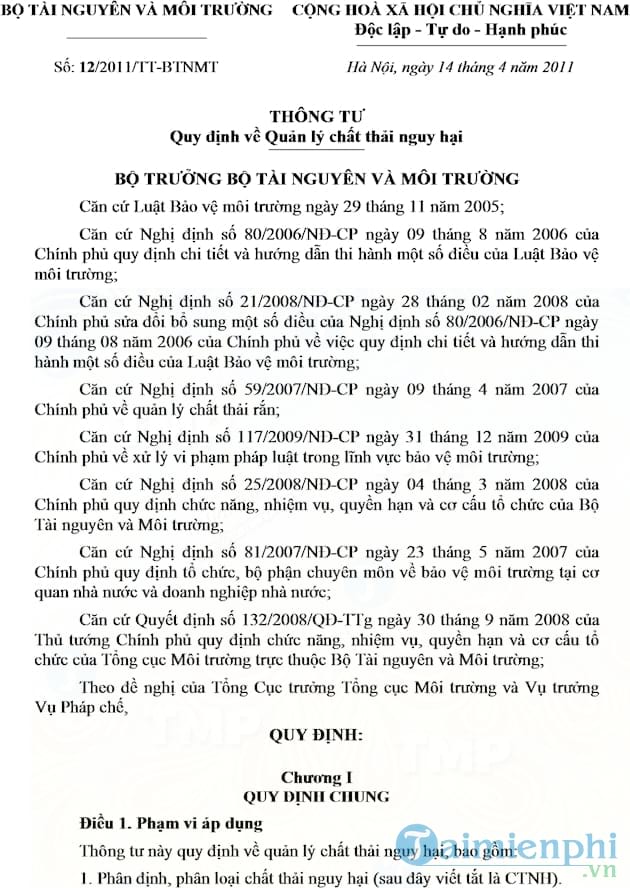 Thông tư số 12/2011/TT BTNMT