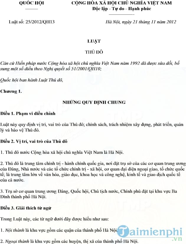 Luật Thủ đô 2012