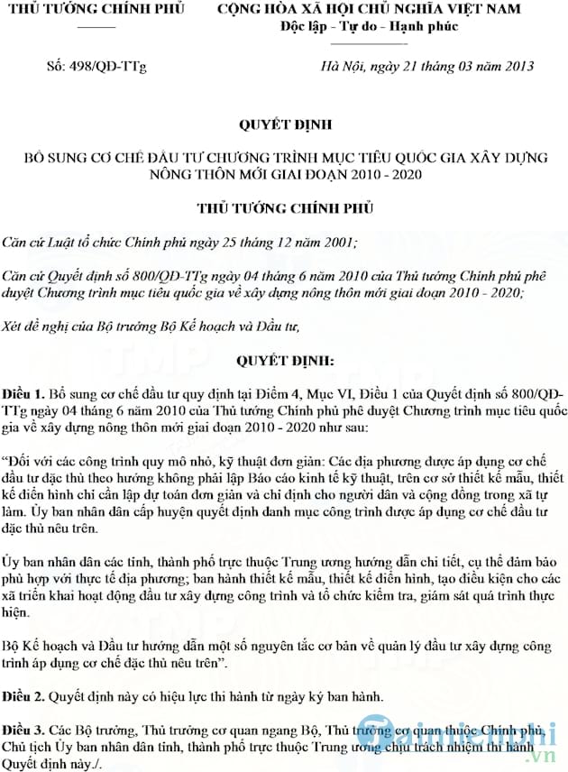 Quyết định 498/2013/QĐ TTg