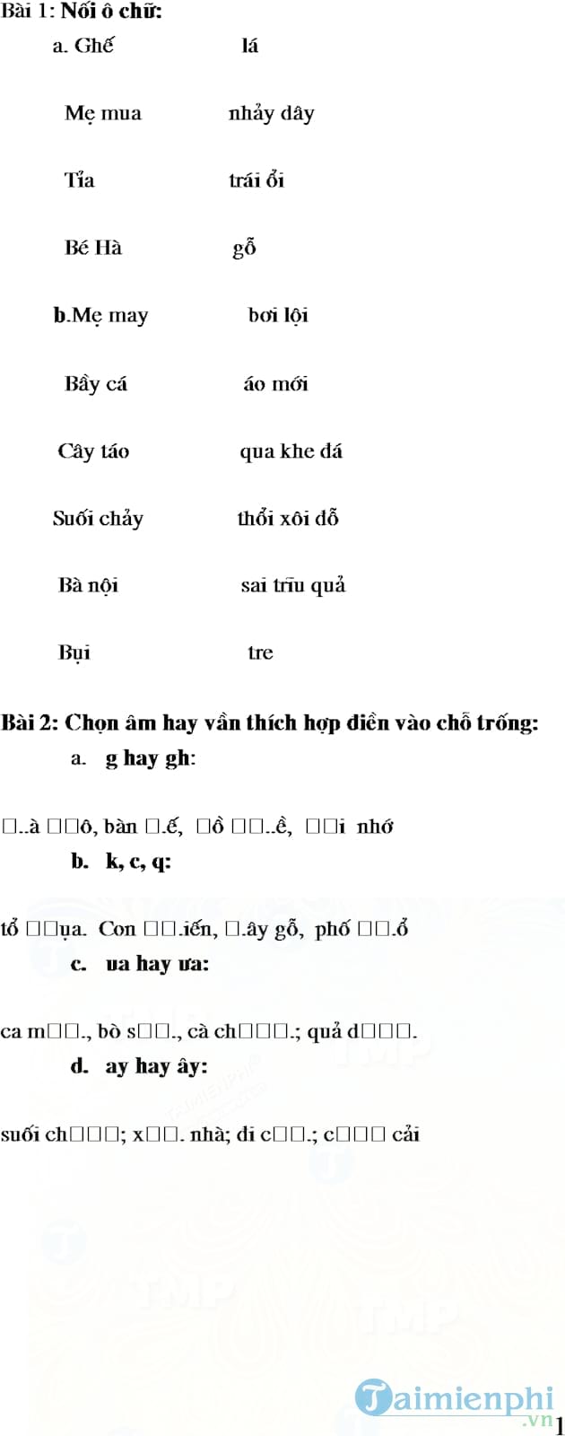 Giáo án ôn tập Lớp 1 lên Lớp 2
