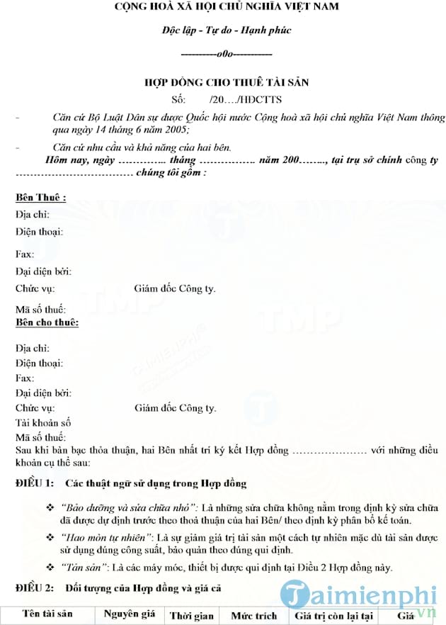 Hợp đồng thuê tài sản