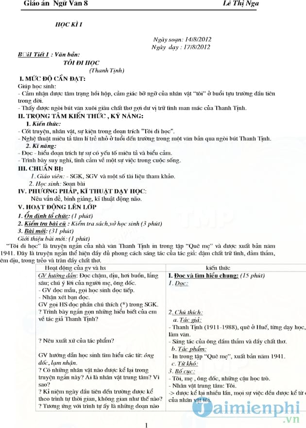 Giáo án Ngữ Văn lớp 8