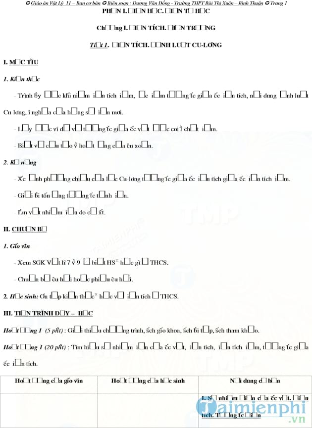 Giáo án Vật lí lớp 11 ban Cơ bản