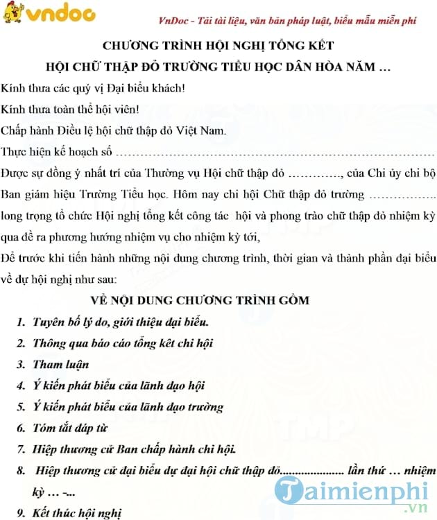 Kịch bản điều hành Đại hội Chữ thập đỏ