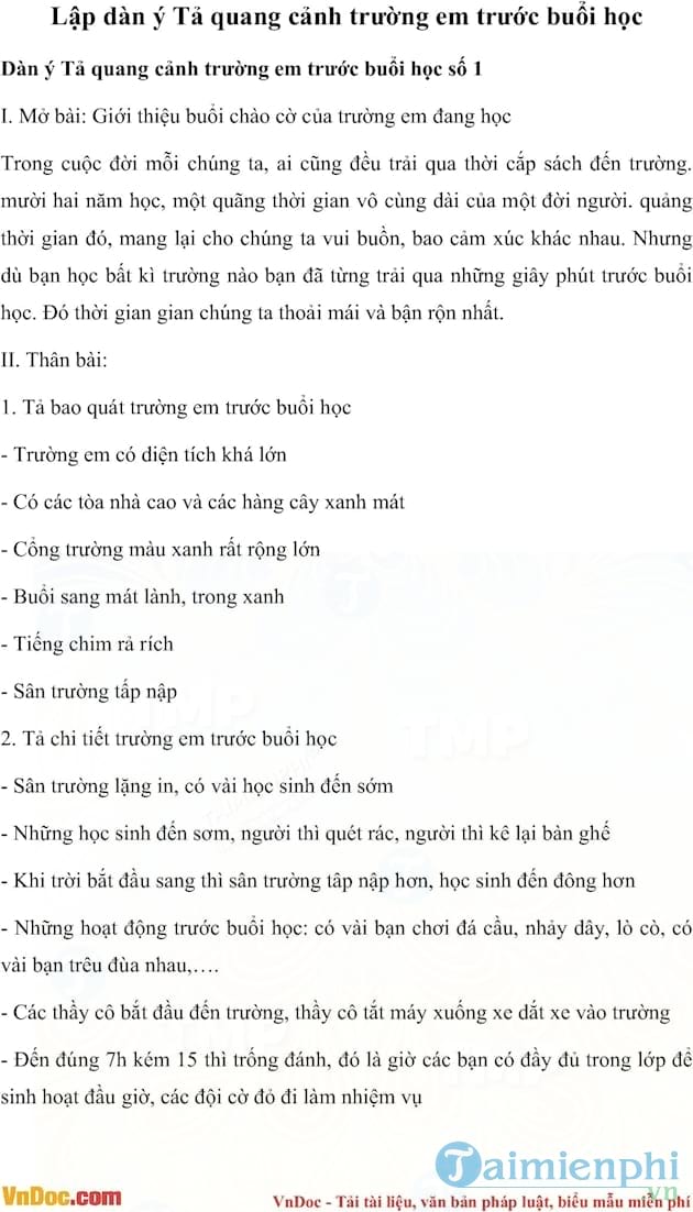 Tả quang cảnh trường em trước buổi học lớp 5