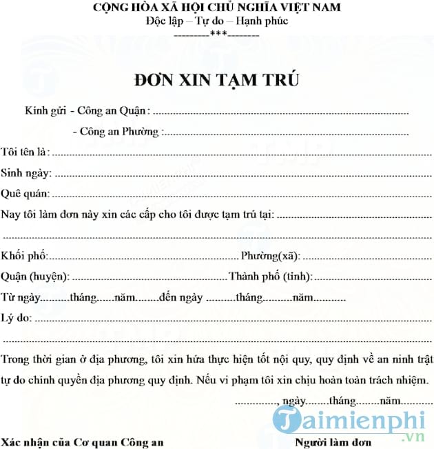 Đơn xin tạm trú