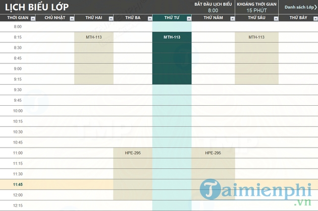 Thời khóa biểu cho sinh viên