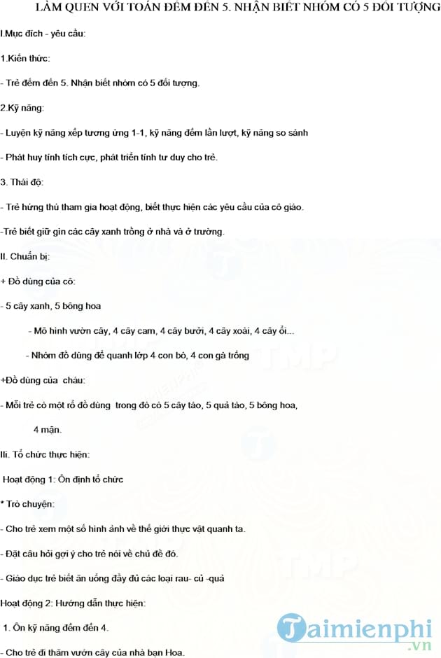 Giáo án LQVT đếm đến 5