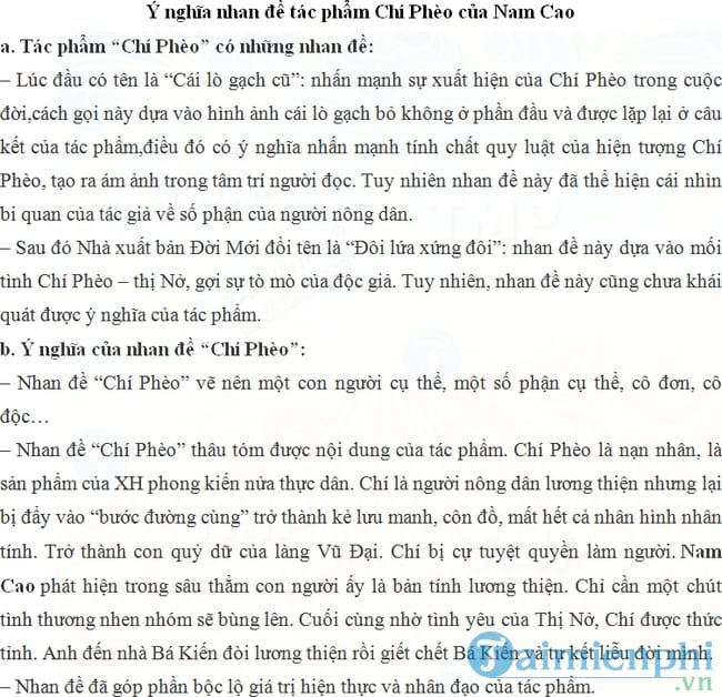 Ý nghĩa nhan đề tác phẩm Chí Phèo