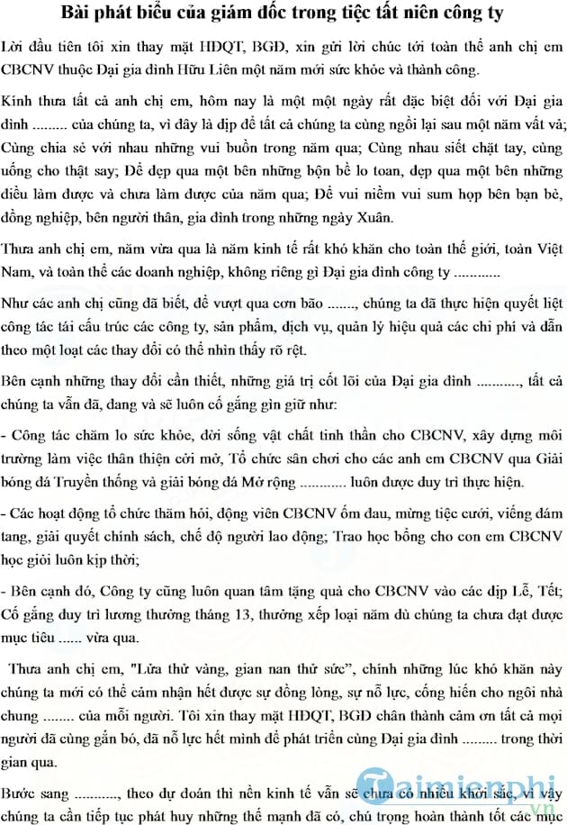 Bài phát biểu tiệc tất niên cuối năm