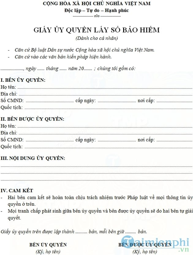 Giấy ủy quyền lấy sổ bảo hiểm