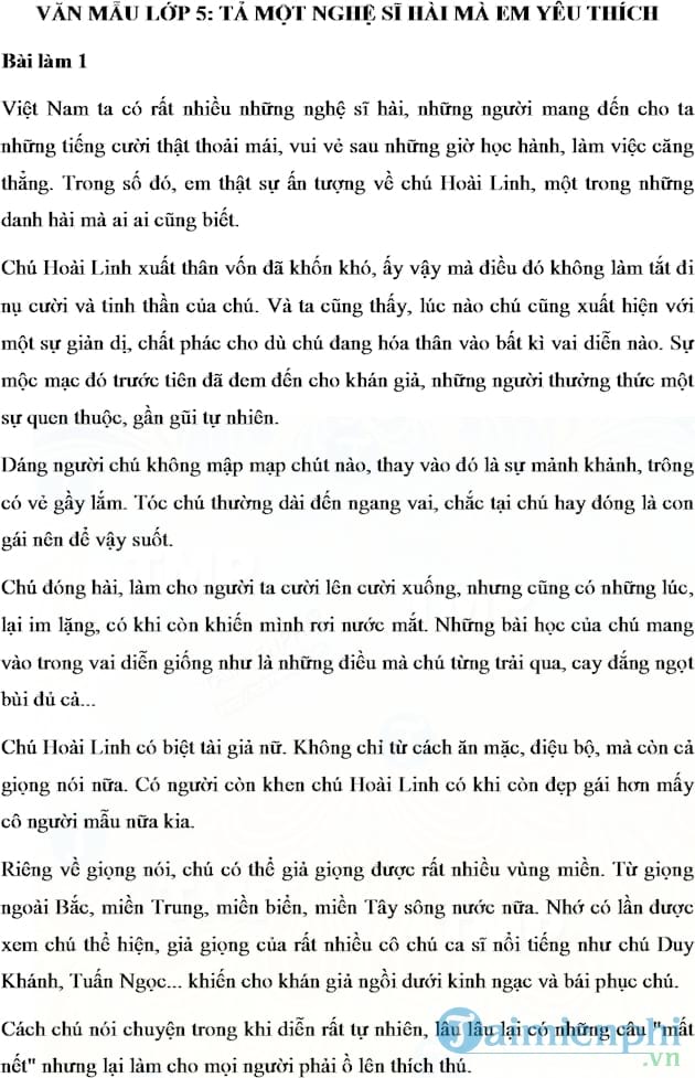 Văn mẫu Tả một nghệ sĩ hài mà em yêu thích
